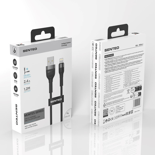 USB кабель Senteo ST-01 Montes Series 2.4A Lightning 1,2м- чорний