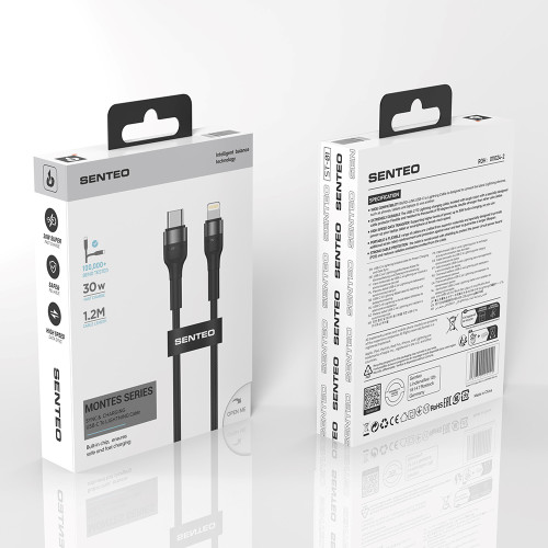 Кабель Senteo ST-01 Montes Series 30W Type-C - Lightning 1,2м- чорний