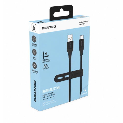 USB кабель Senteo SL-07 Skin Silicone 3A Type-C 1,2м- чорний