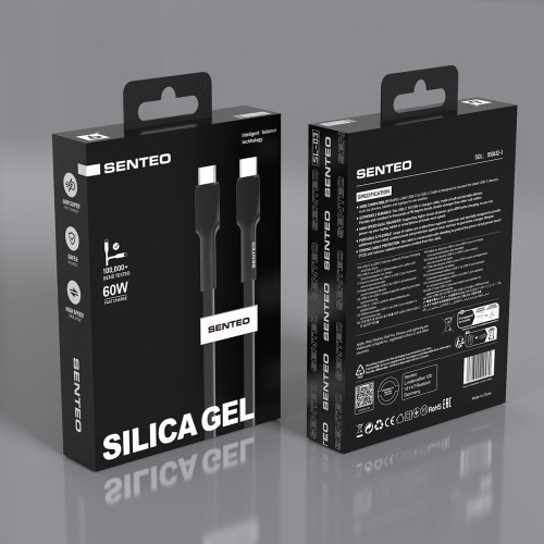 Кабель Senteo SL-03 Silica Gel 60W Type-C - Type-C 1м- чорний