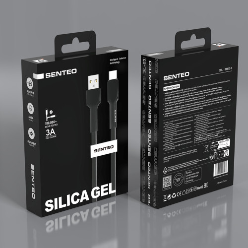 USB кабель Senteo SL-03 Silica Gel 3A Type-C 1м- чорний