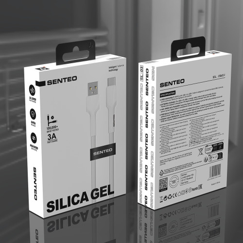 USB кабель Senteo SL-03 Silica Gel 3A Type-C 1м- білий