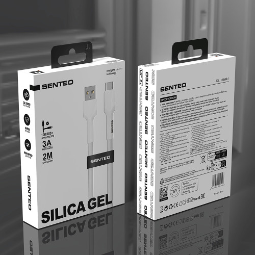 USB кабель Senteo SL-03 Silica Gel 3A Type-C 2м- белый
