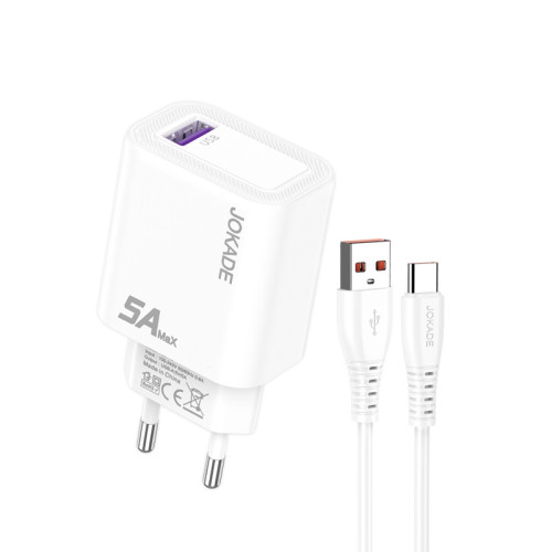 Сетевое зарядное устройство Jokade JB141 (1USB/5A) + кабель Type-C- белый