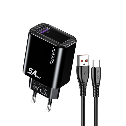 Сетевое зарядное устройство Jokade JB141 (1USB/5A) + кабель Type-C- черный