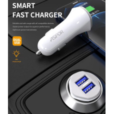 Автомобільний зарядний пристрій Aspor A903 (2USB/3.4A)- білий