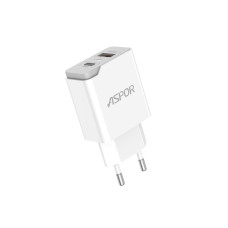 Мережевий зарядний пристрій Aspor A826 PD (20W/USB/Type-C) + кабель USB –  Lightning- білий