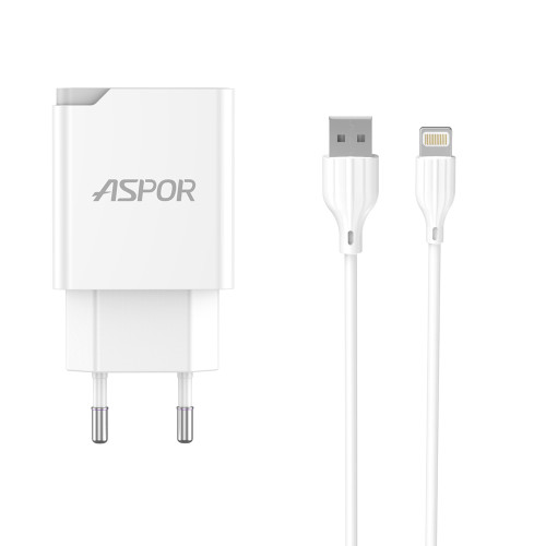 Мережевий зарядний пристрій Aspor A826 PD (20W/USB/Type-C) + кабель USB –  Lightning- білий