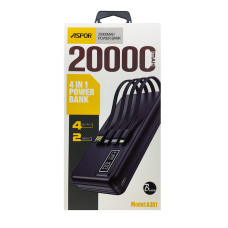 Портативний зарядний пристрій (Повербанк) Aspor A301 4in1 Fast Charge 20000 mAh- чорний