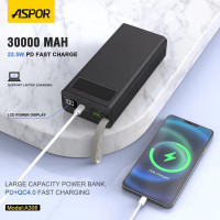Портативний зарядний пристрій (Повербанк) Aspor A306 Fast Charge 30000 mAh- чорний